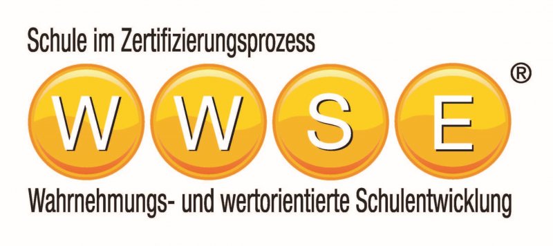 Signet „WWSE — Wahrnehmungs- und wertorientierte Schulentwicklung“, darüber „Schule im Zertifizierungsprozess“